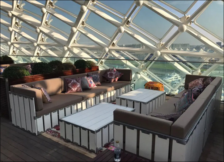 Modern outdoor furniture for rent, from Desert River's collection, perfect for stylish events in Dubai.