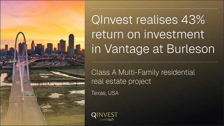 Qinvest realises 43% return on investment on class a multi-family residential real estate project in texas, usa