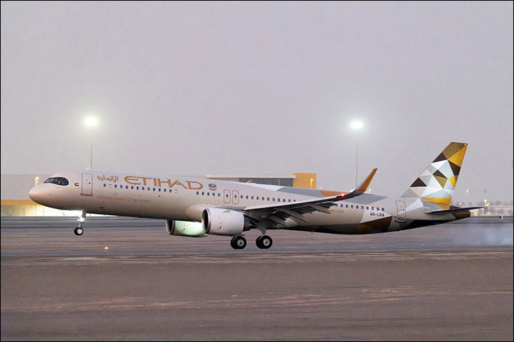 Etihad Airways' first Airbus A321LR touches down in Abu Dhabi
