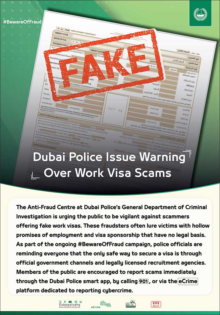 Dubai Police Issue Warning Over Work Visa Scams