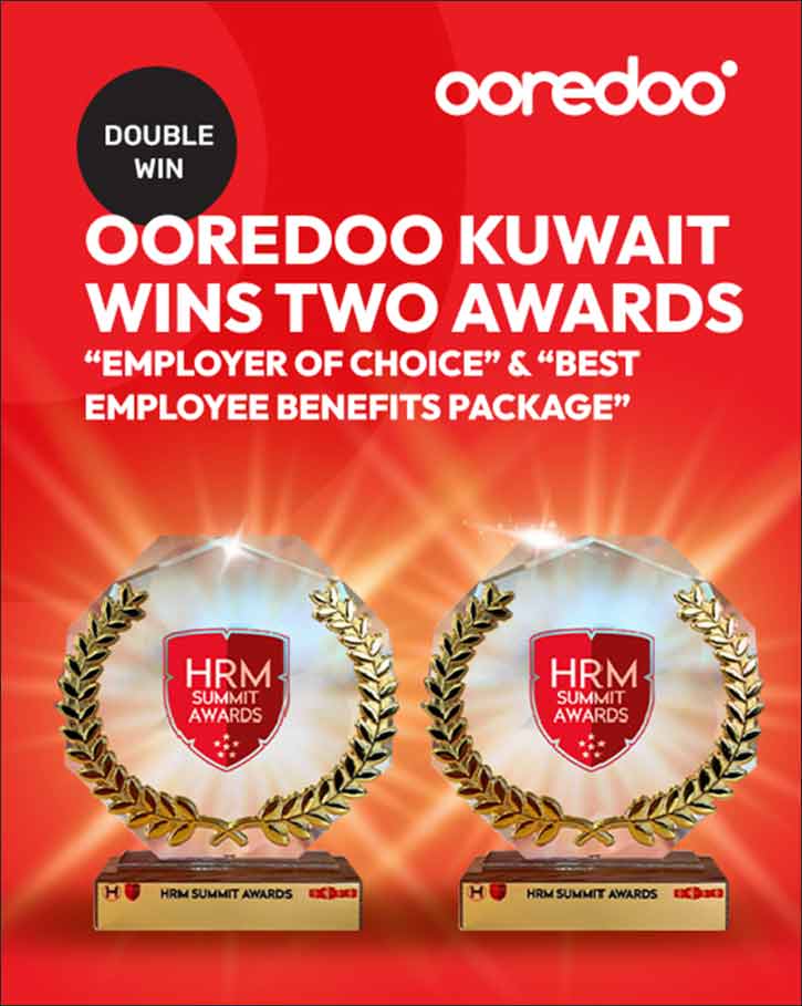 Ooredoo Kuwait Wins Two Prestigious HRM Awards: “Employer of Choice” & “Best Employee Benefits Package”