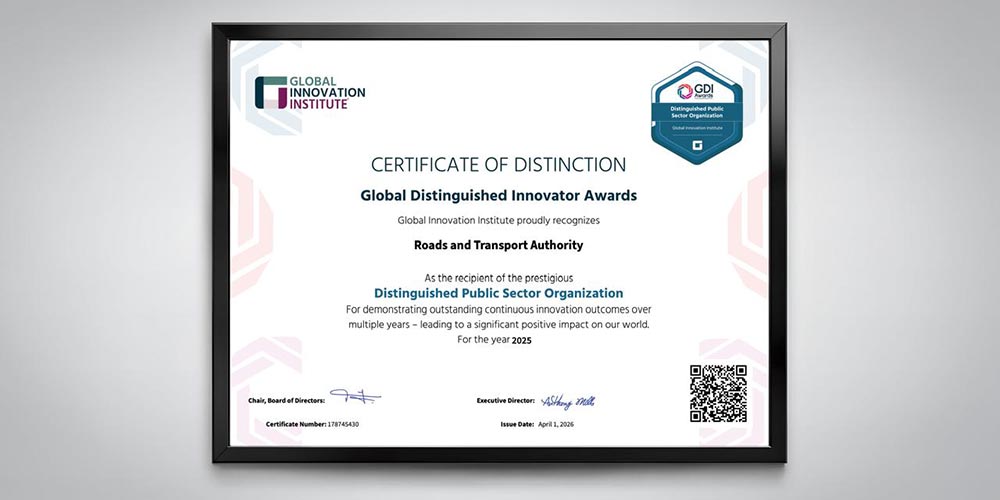 RTA Wins ‘Distinguished Public Sector Organisation' Award from Global Innovation Institute