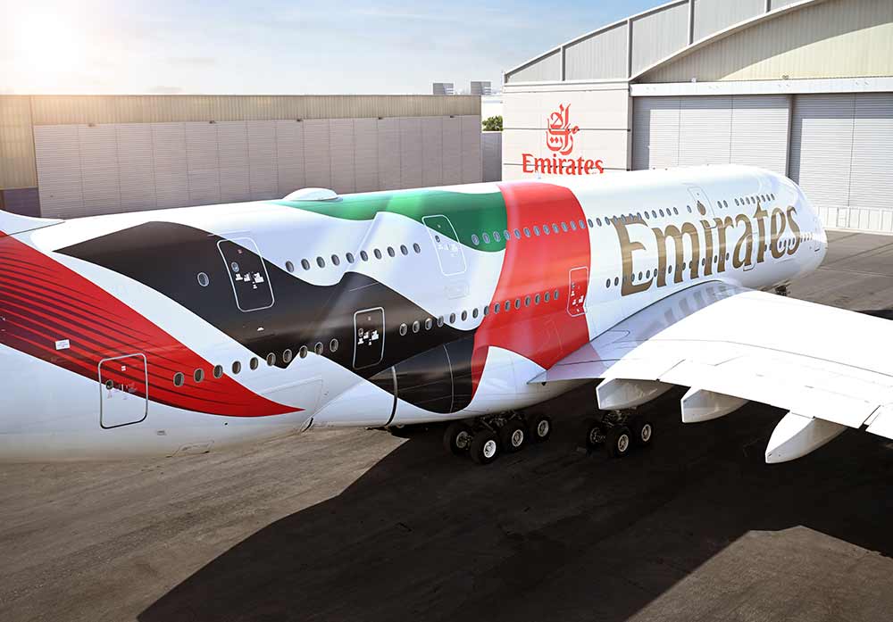 Emirates unveils a striking new UAE flag livery on its A380